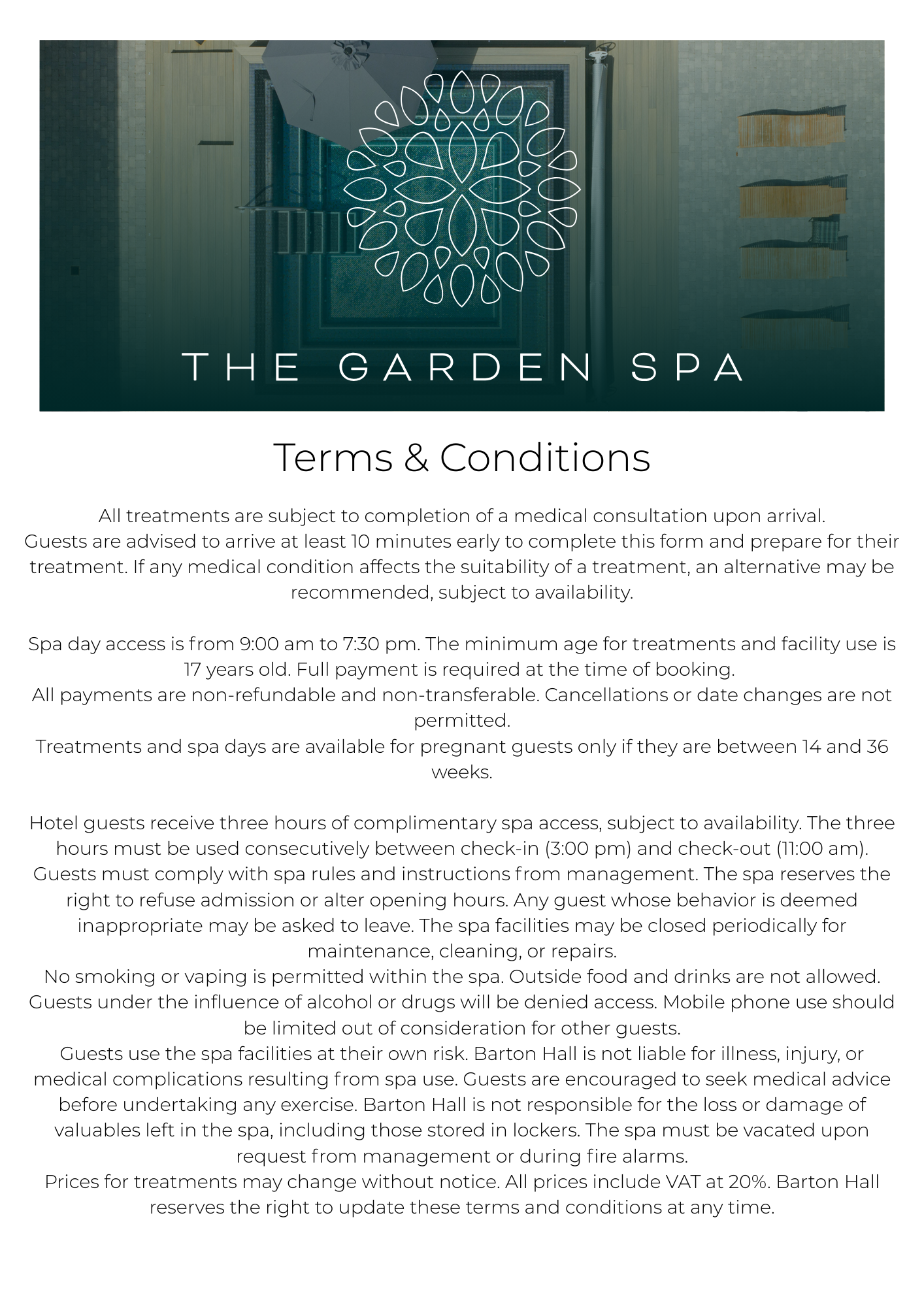 Spa Terms & Conditions
